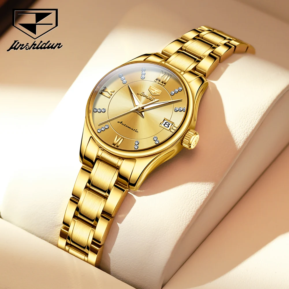 JSDUN-reloj mecánico a escala de diamante 8933 para mujer, cronógrafo de pulsera resistente al agua hasta 50M, de acero inoxidable, Original