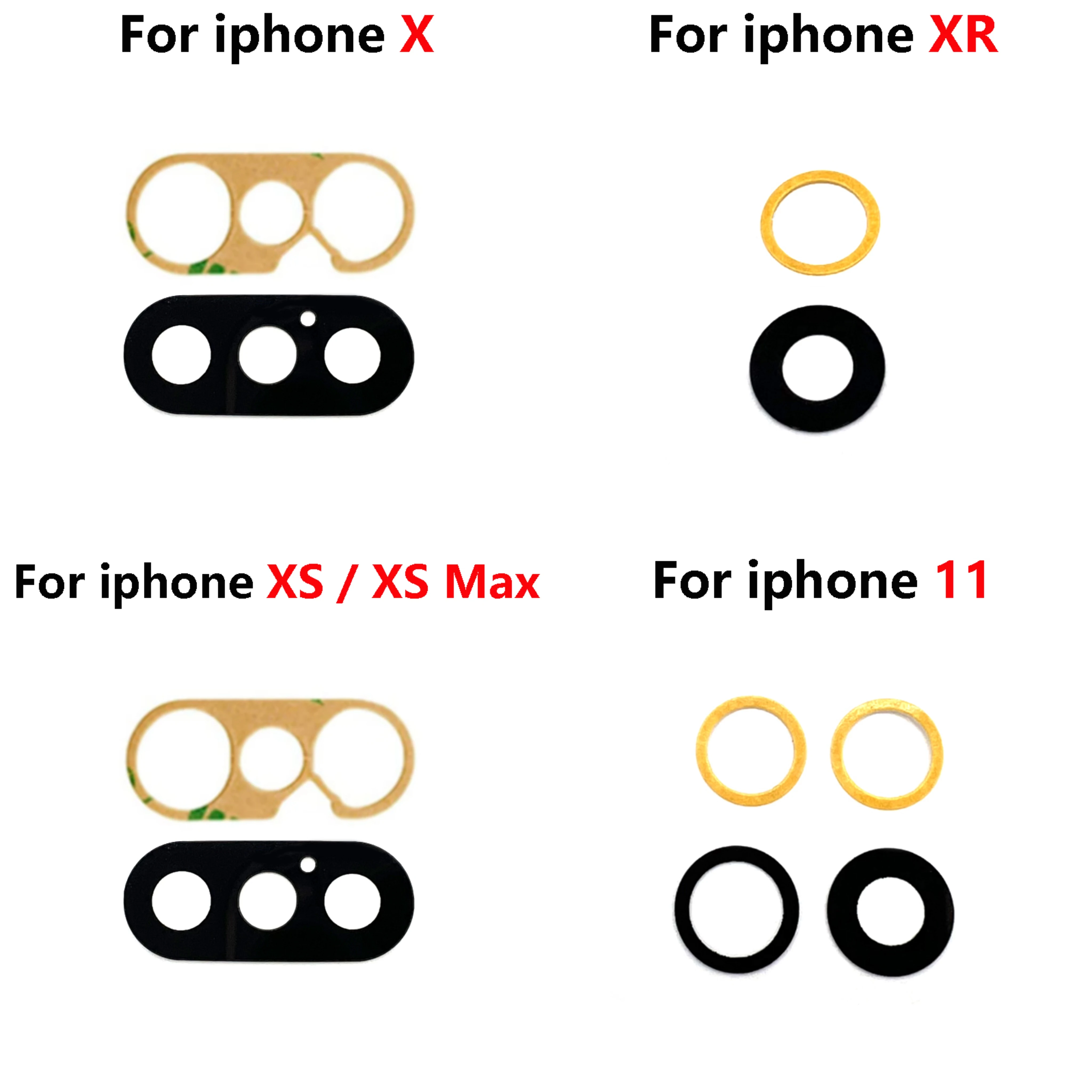 10set Back Camera Lens For iPhone 15 14 11 12 13 Pro Max Mini Plus X XR XS Rear Glass Cover Ring with Sticker Replacement