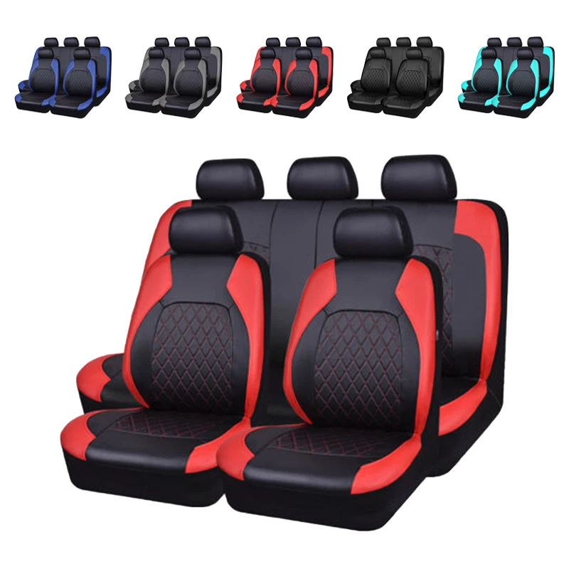 9st Autostoelhoezen Full Set Waterdichte Anti Slip Pu Lederen Stoelbescherming Covers Universele Auto Trucks Bestelwagen Suv Accessoires