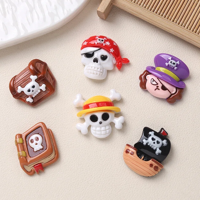 

100pcs Pirate Skull series Decoration Flatback Resin Cabochon Kawaii Cartoon Characters DIY Scrapbooking Hair Bows Accessories