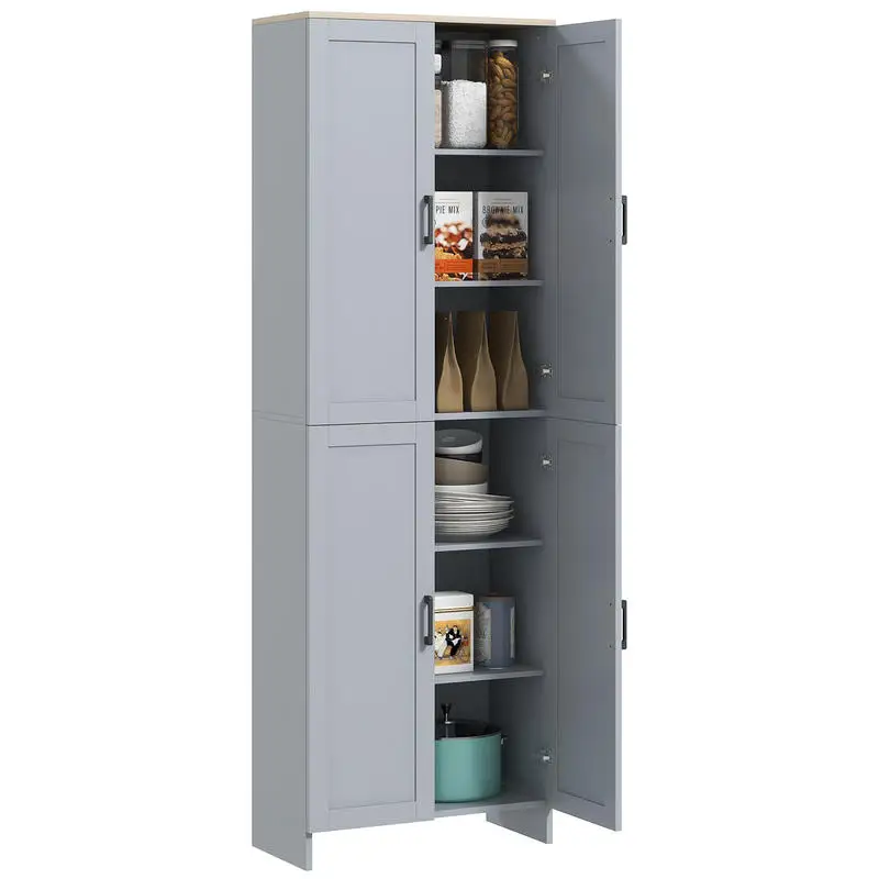 Armario de cocina de 170 cm de altura, aparador alto con 4 puertas y estantes ajustables, diseño moderno, gris