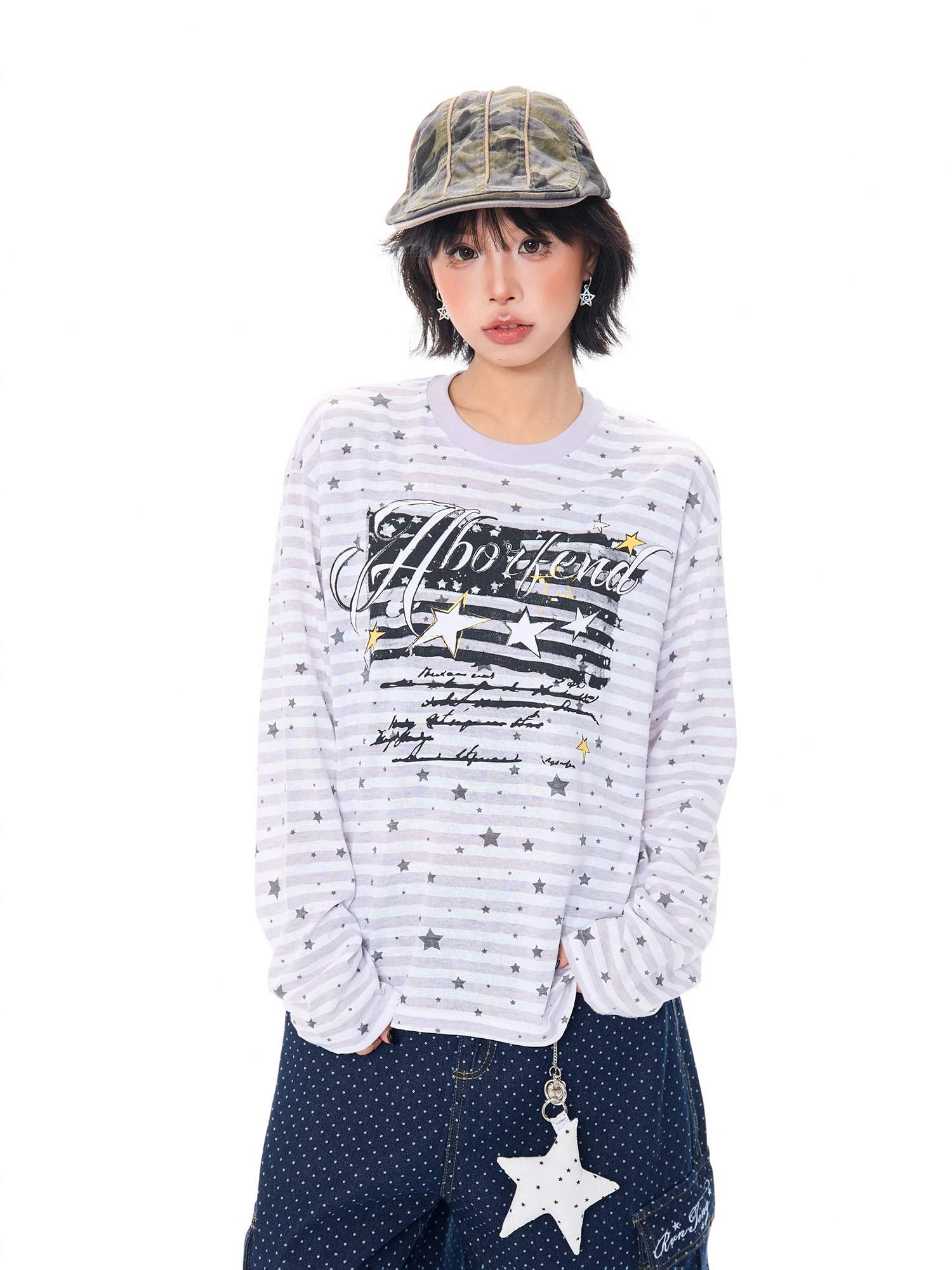 

Lightweight MKGO Long Sleeve T-Shirt for Women Summer Loose Fit Breathable Star And Letter Print Casual Top Polyester Cotton ...