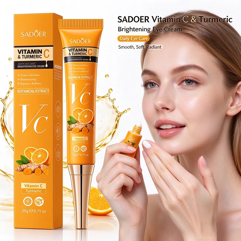 SADOER Vitamin C Turmeric Eye Cream Anti Dark Circles Brighten Eye Skin Anti-aging Plump Firm Nourish Eyes Skin Care Treatment
