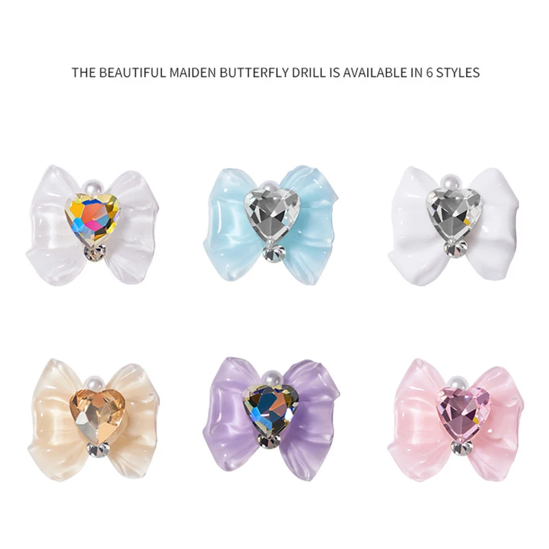 5 قطعة القوس الراتنج ثلاثية الأبعاد مع بريق القلب الراين اللؤلؤ مسمار الفن مجوهرات Deocrations النساء صالون الأظافر الفاخرة مانيكير السحر