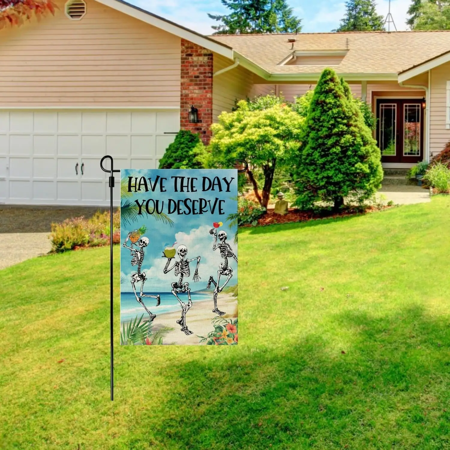 Funny Hippy Skull Garden Flag, Have the Day You Deserve 12 x 18 Inch Burlap Yard Flag, Hippy Beach Summer Yard Lawn Patio Fa ZZM