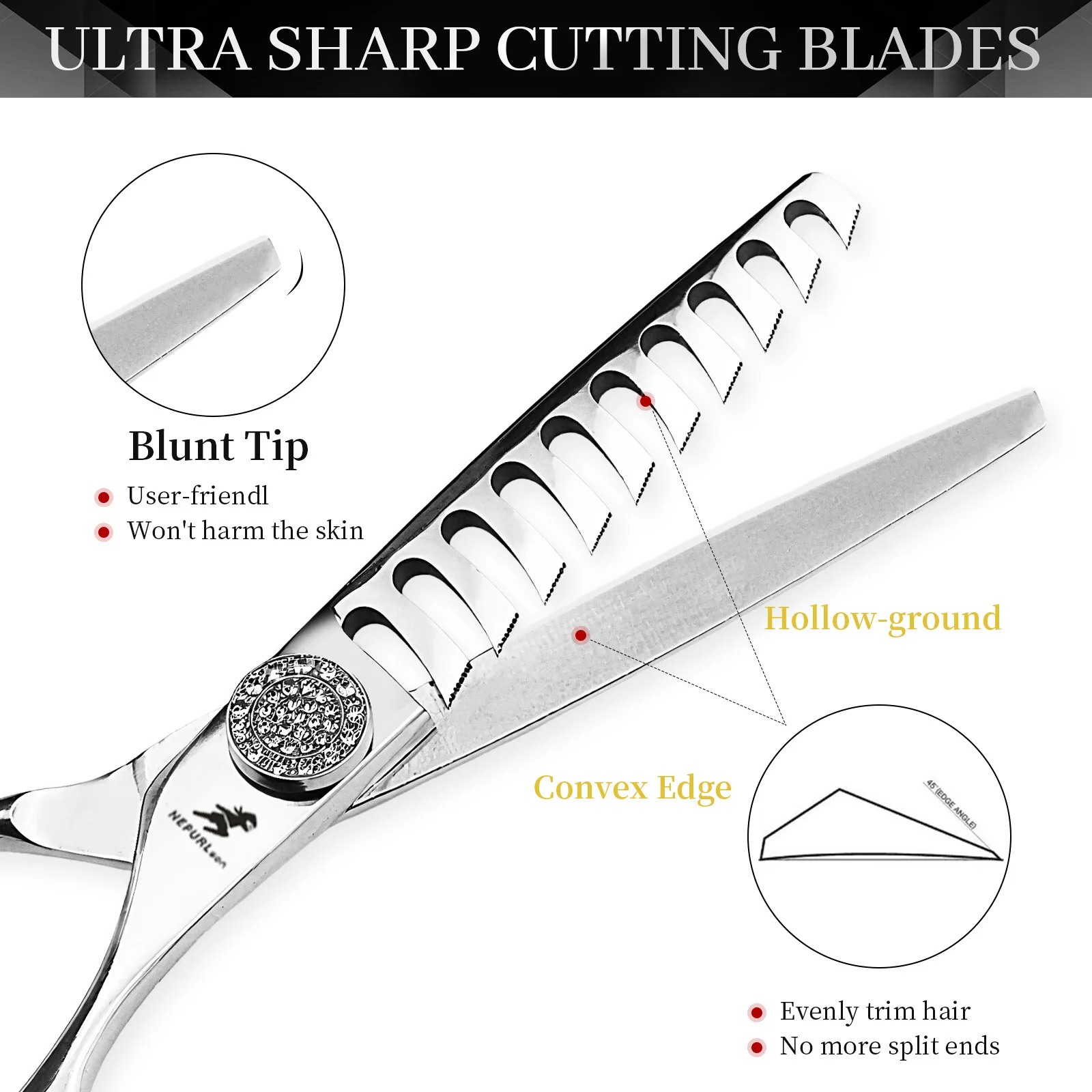 NEPURLSON 6.0-inch, 10-tooth hair scissors. This tool can reduce hair volume by 50% and is a professional hair styling tool.