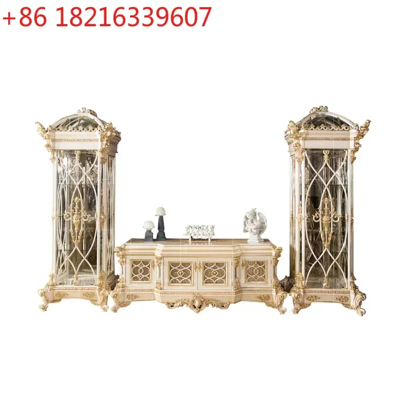 TAO Luxury Gold-Painted Living Room TV Combine-Unit Floor Cabinet European High-End Furniture