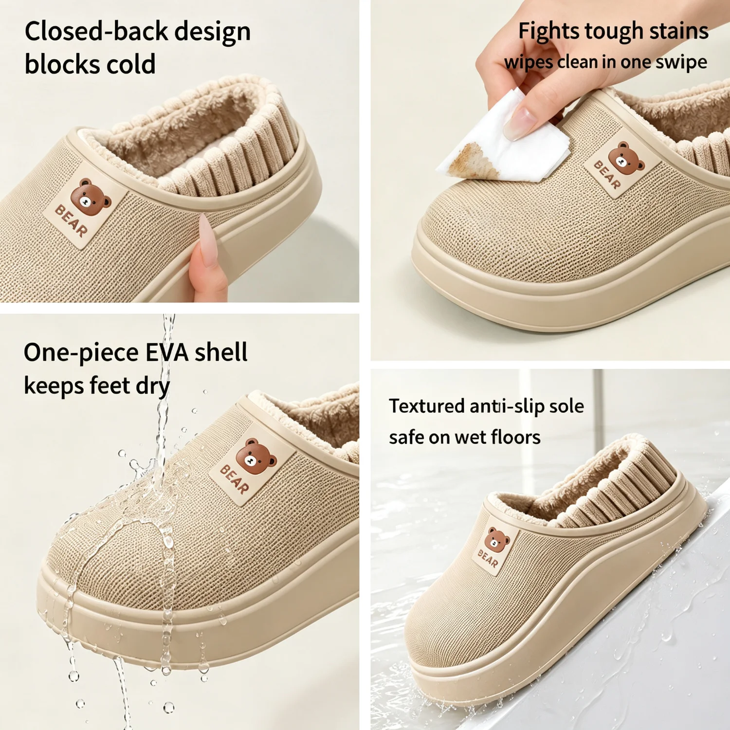 Wasserdichte Winter-Hausschuhe für Damen und Herren, 4 cm dicke Sohle, flauschig warm, für den Innenbereich, rutschfest, mit Fell gefüttert, weiche, gepolsterte Clogs. – Detail 22