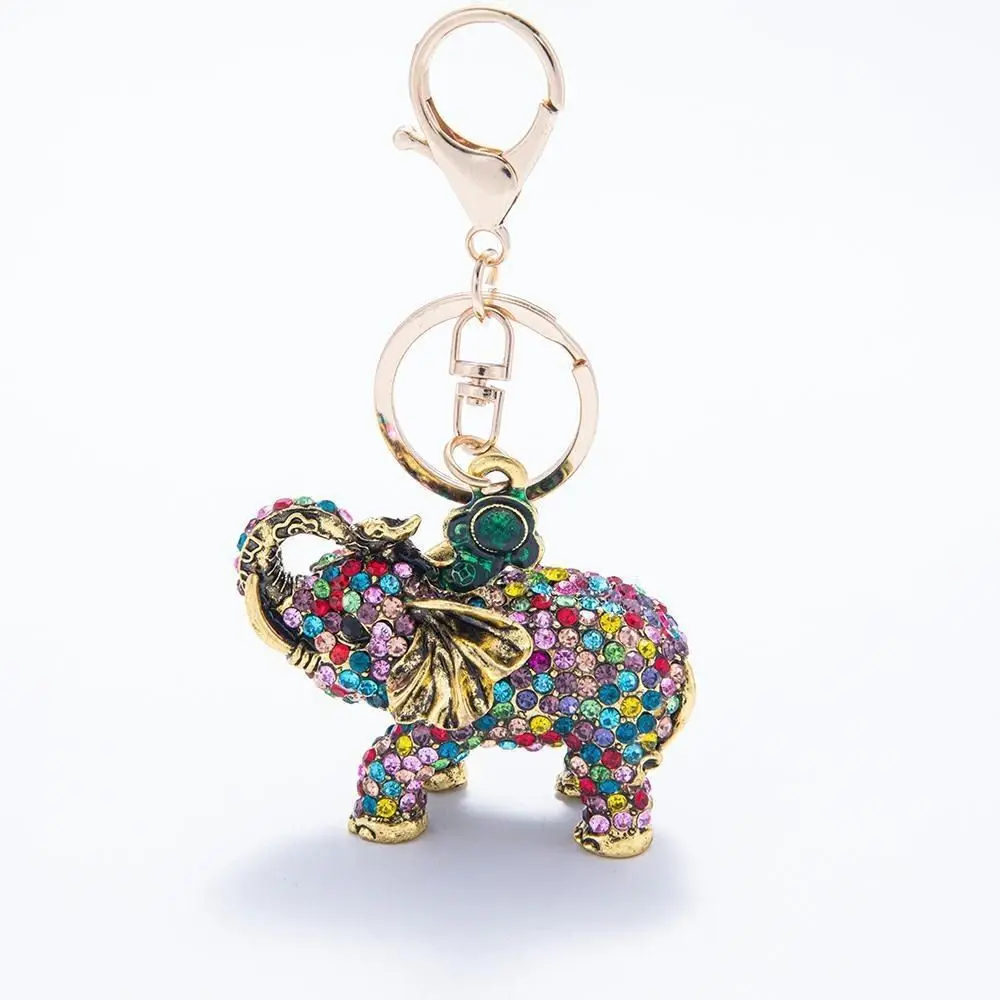 Fashion Car Accessories Enamel Elephant Keychain Crystal Decoration Crafts Key Holder Unique DIY Car Key Ring Women