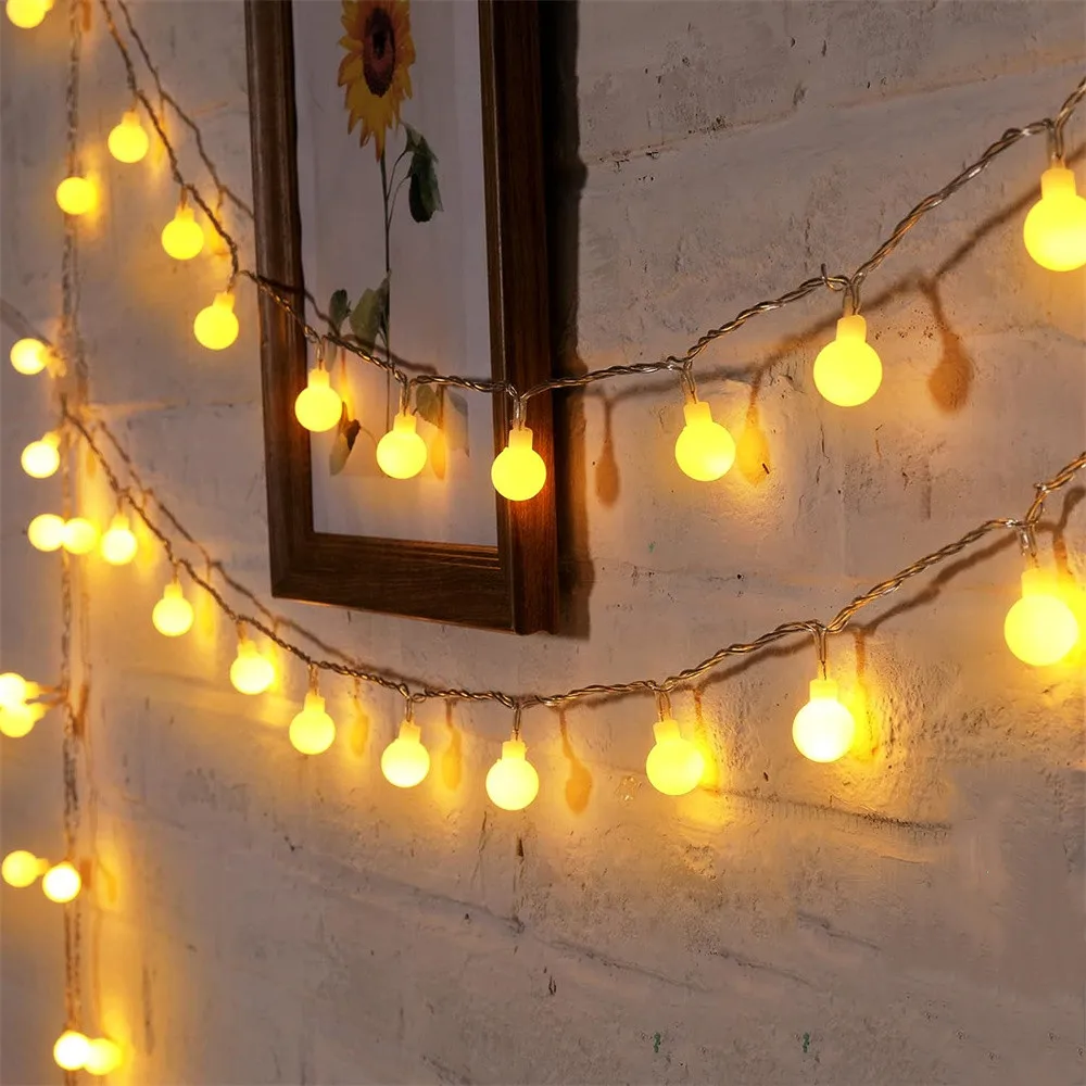 2024 Christmas Decoration LED String Lights Indoor Party Atmosphere Room USB Battery Ball Lights Outdoor Festival Curtains 424