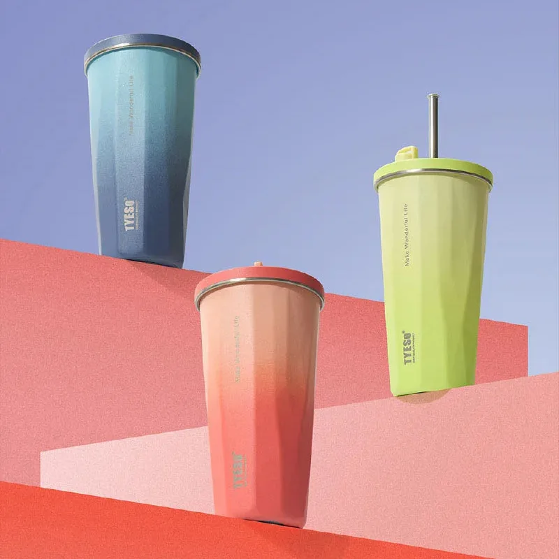 TYESO Vacuum Insulated Straw Tumbler Stainless Steel 470ml/600ml Multicolored Toughness BPA Free Portable Indoor Office Outdoor