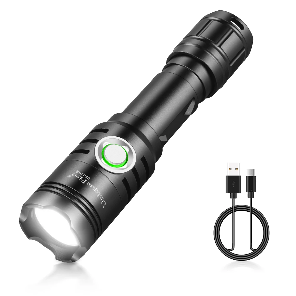 UniqueFire 1702 Tactical White LED Flashlight Super Bright 3000lm 5 Modes Rechargeable Waterproof Torch for Camping Duty Patrol