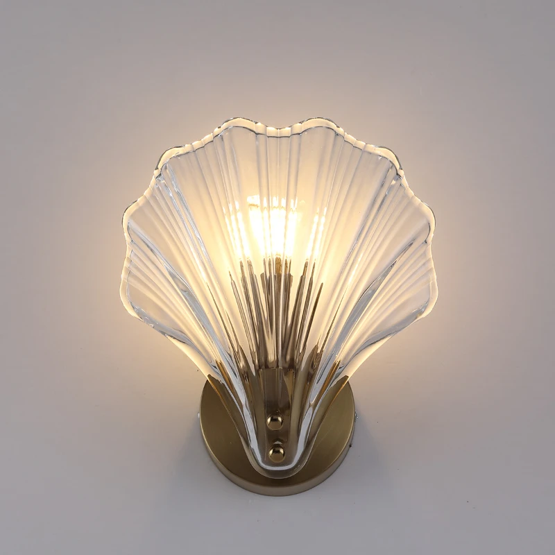 

French Cream Shell Wall Sconce Lamp For Living Room Home Decor Internet Luxury Glass Crystal E27 Led Bulb Wall Lamp