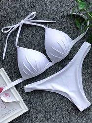 2024 Halter Bra Cup Bikini Sexy Swimsuit Female White Swimwear Women Push up Bikini set Brazilian Bathing Suit Bandeau Swim suit