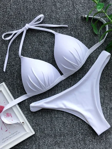 2025 Halter Bra Cup Bikini Sexy traje de baño femenino blanco traje de baño mujeres Push up Bikini conjunto brasileño traje de baño Bandeau traje de baño