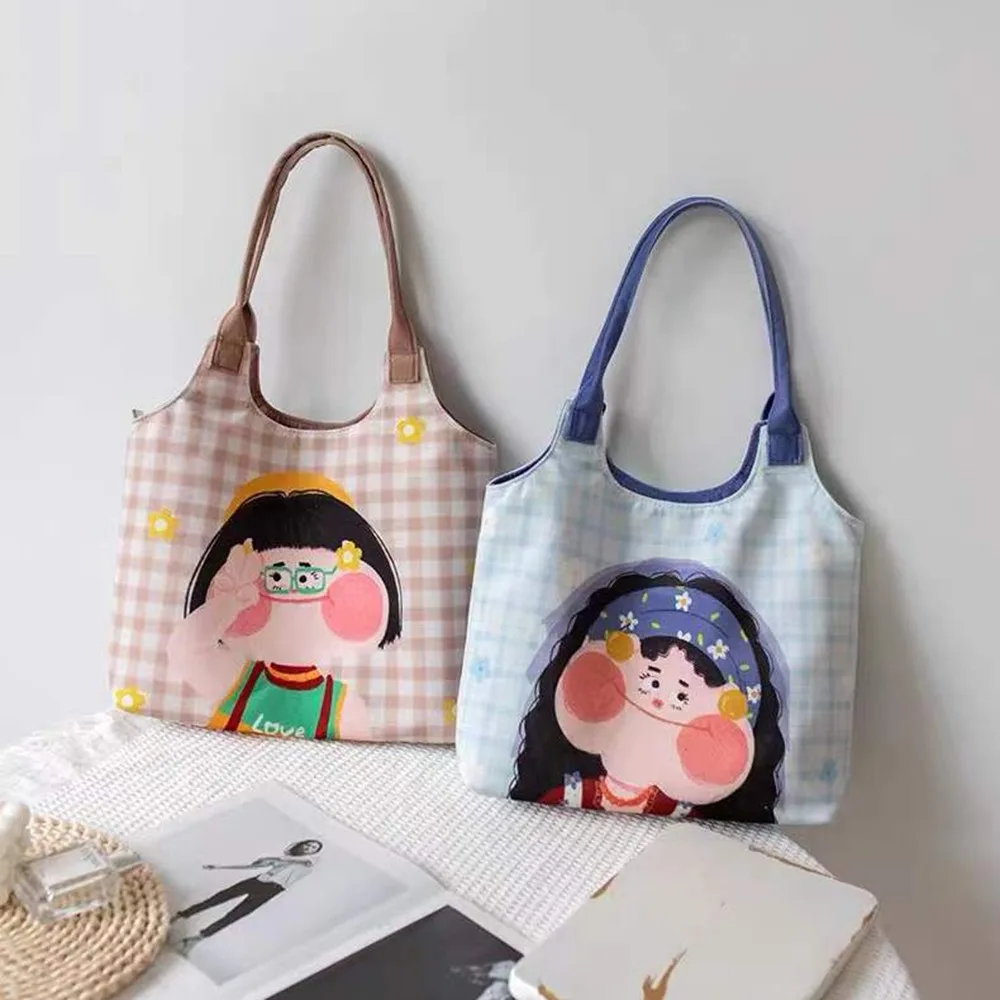 

Casual Cartoon Canvas Tote Bag Large Capacity All-match Women's Cartoon Handbag Cute Commuting Underarm Shoulder Bag Women