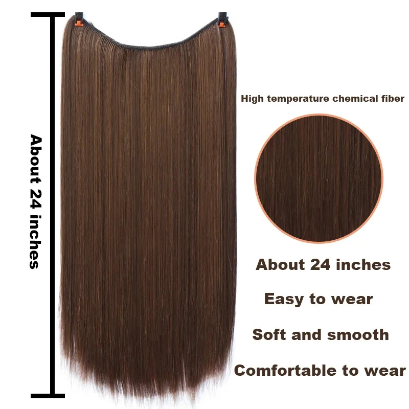 Lunghezza pezzo di estensione dei capelli con linea di pesce (40 cm 50 cm 60 cm) capelli lisci capelli ricci da indossare ogni giorno adatti a tutte le donne