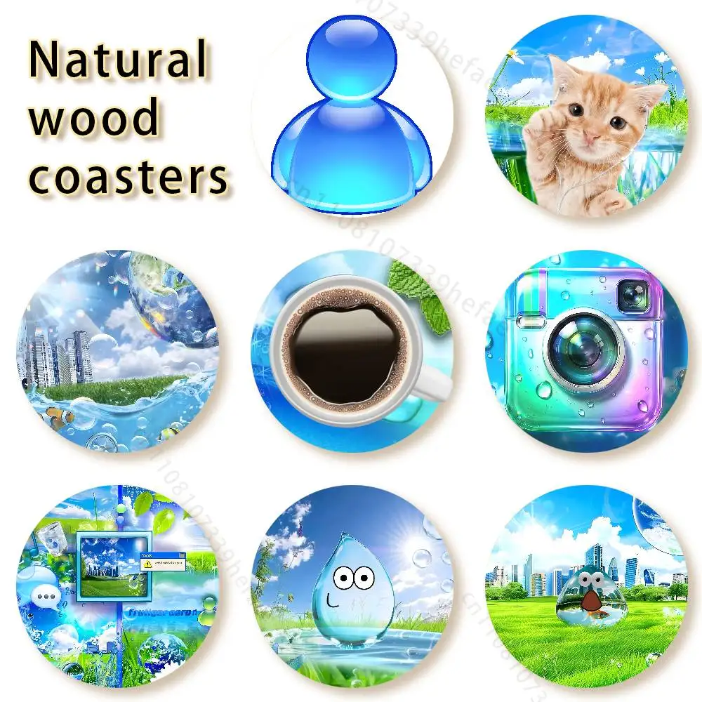 

F-Frutiger Aero Art Wooden Cup Mats Combo Decora Glass Cup Coaster Home Kitchen Decora Gift