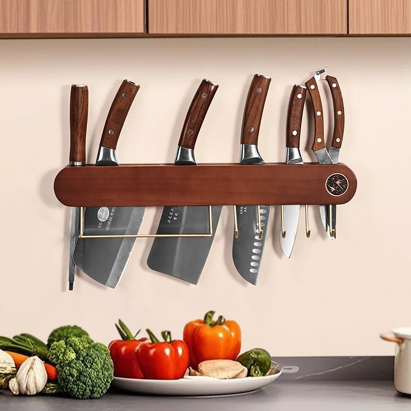 Kitchen Solid Wood Metal Wall-mounted Rack, Knife Holder Rack