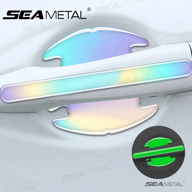 SEAMETAL Car Door Handle Protection Sticker Wear Resistant Anti Scratch Luminous Protector Strip Door Bowl Protective Stickers