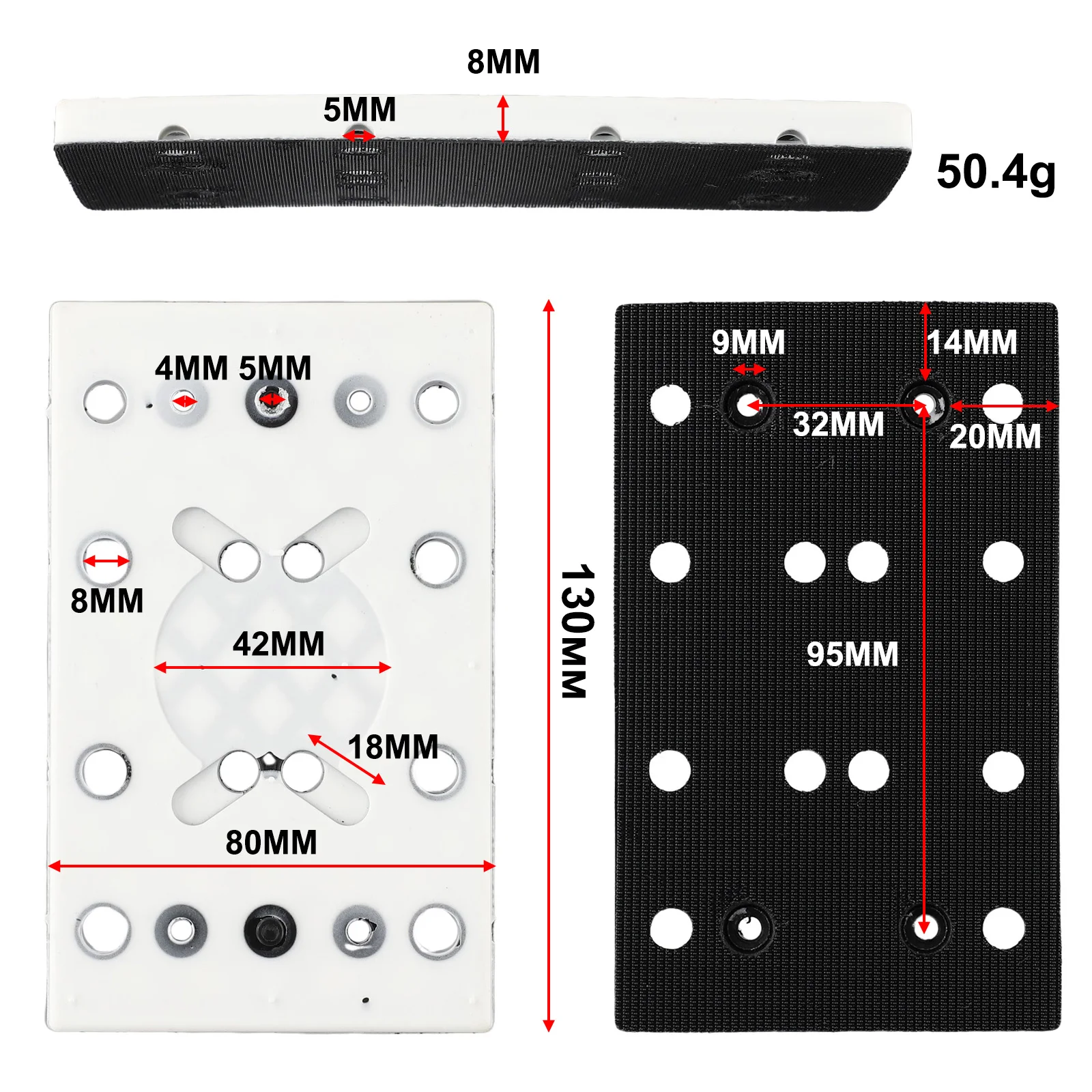 

Brand New Sanding Pad Square Stable Performance 12 Holes 130x80mm 8mm Thick Aluminum Plate + PU Foam Backup Plate