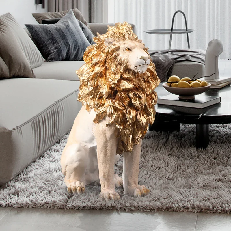 

Light Luxury Style Large Lion Resin Statue Animal Ornament Home Decor Living Room Office Floor Decoration Figurines Opening Gift