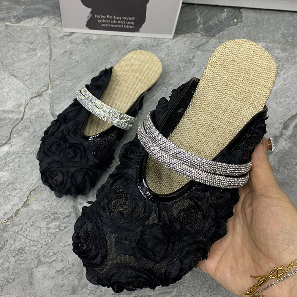 Fashion Women Slippers Summer Casual Flats Sandals Flowers Female Half Slippers Plus Size Women Shoes