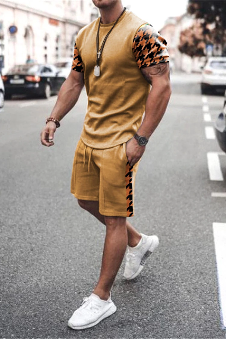 Sommer Männer setzt Shorts Outfits männliche Kleidung Straße T-Shirt zweiteiligen 3D-Druck lässig O-Ausschnitt Trainings anzug übergroße Strand Sport bekleidung – Detail 6