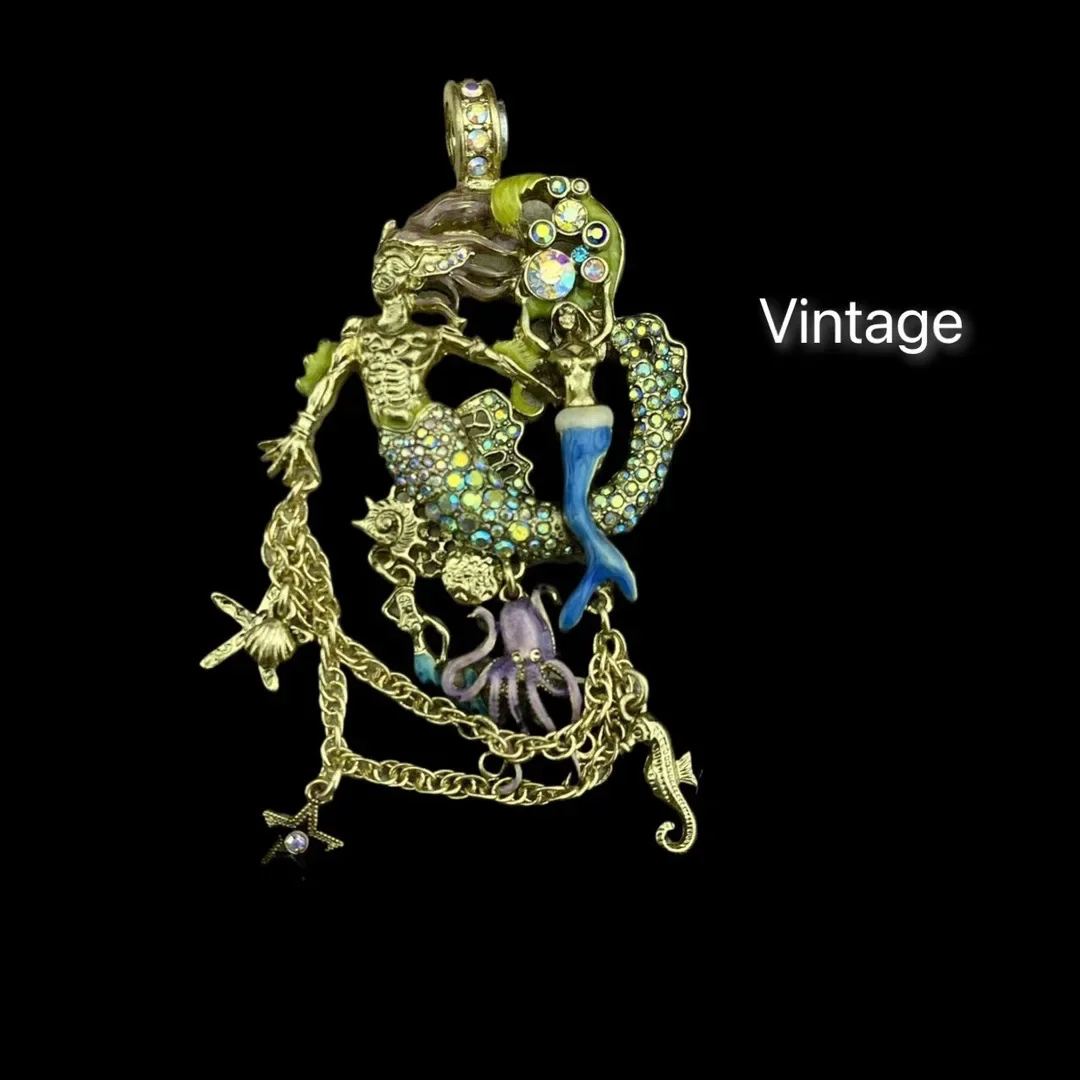 KF European and American Fashion Trend Retro Literary Classic Enamel Fresh Marine Elements Mermaid Magnetic Pendant