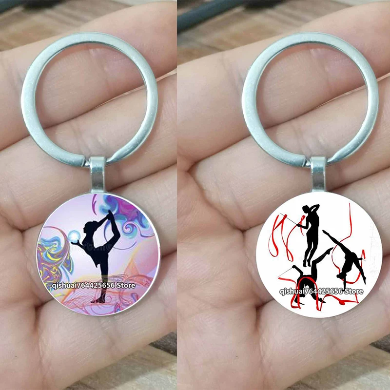 Nowy brelok do gimnastyki rytmicznej gimnastyka kaboszon szklany brelok wisiorek pamiątkowy prezent prezent dla miłośnika tańca gimnastycznego w stylu Kawaii