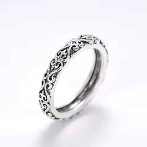 Huitan Vintage Embossed Design Thin Ring for Women Retro Party Jewelry Female Daily Wearable Silver Color Finger Accessories