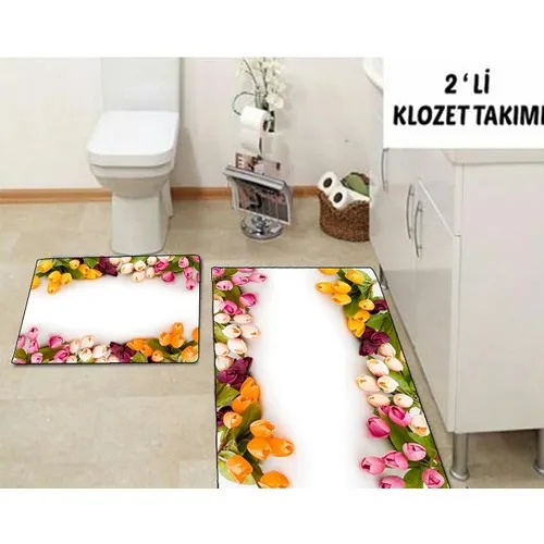 Else Carpet 3 Dimensional Tulip Toilet Seat Pad Bath Mat Set