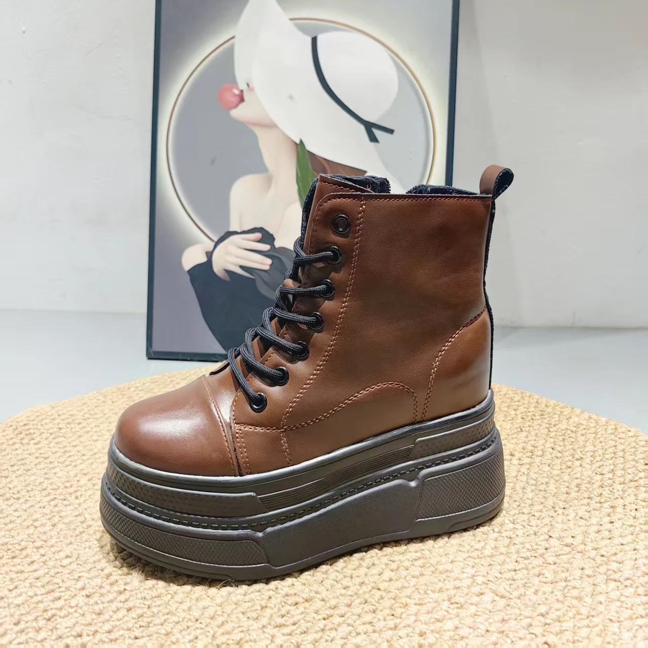 

Extra Thick Sole Women's Wedge Sneakers Autumn 12CM Hidden Heel High-Top Sporty Shoes |Fashionable Warm Lined Casual Shoes