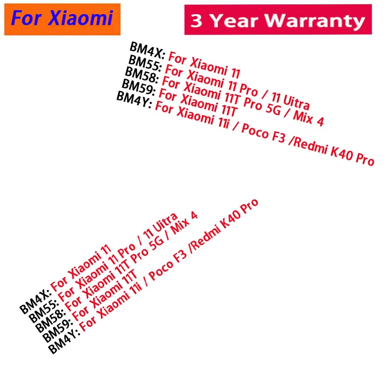100% Original BM55 BM59 BM58 Battery For Xiaomi Mi 8 9 10 11 11i 11T Ultra SE Lite Mi Poco F3 Redmi K40 Pro Mix 4 5G Batteries