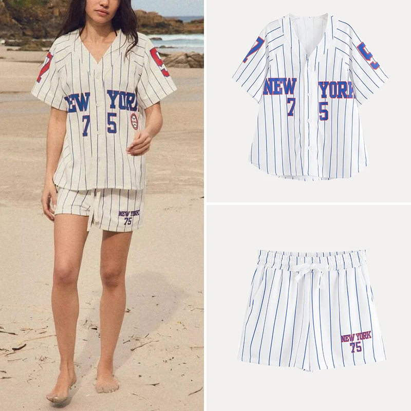 

Z Women's 2025 New Printed Baseball Jaet 474339 Printed orts 474338 Faionable Polyester Set Student orm Work...