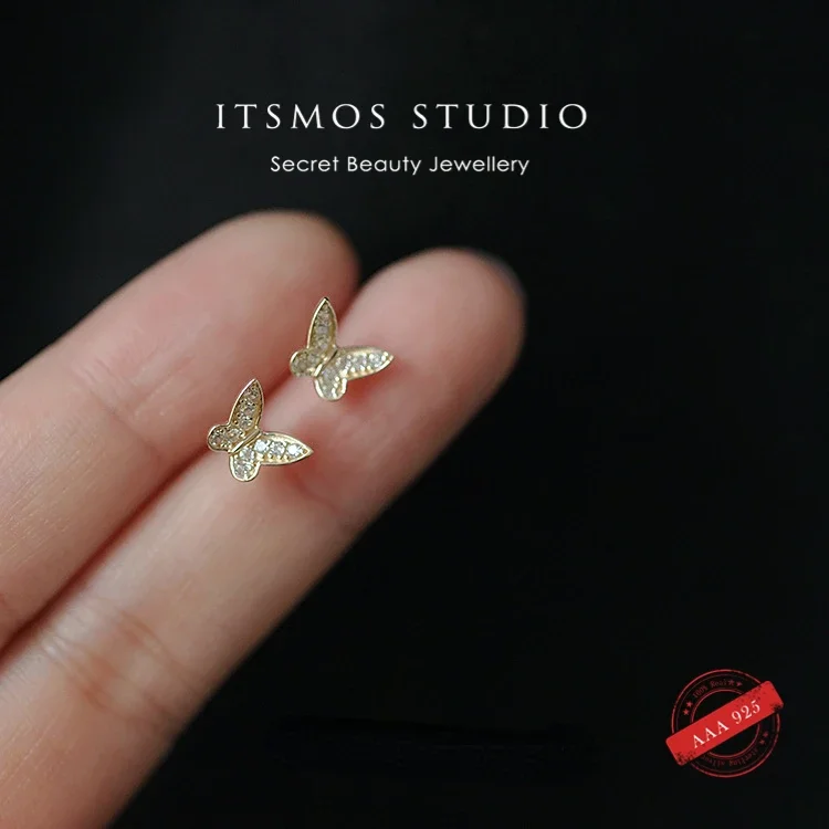 

ITSMOS s925 Sterling Silver Stereoscopic Butterfly Studs 14k Gold Plated Pave Diamond Jewelry for Women Animal Jewelry