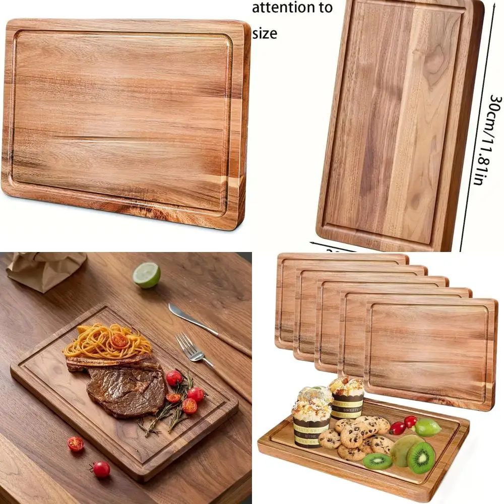 

7.9 x 11.8 Thick 0.6 Wooden Butcher Block with Handles and Juice Grooves for Kitchen and Cheese Board