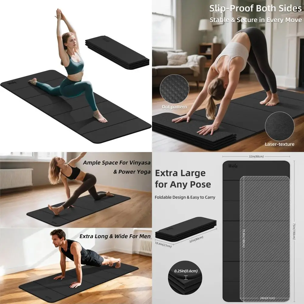 

Extra Large Non-Toxic Foldable Yoga Mat for Pilates, 75x32 Inches, 1/4 Inch Thick, Anti-Slip and Portable Design Ideal for Women