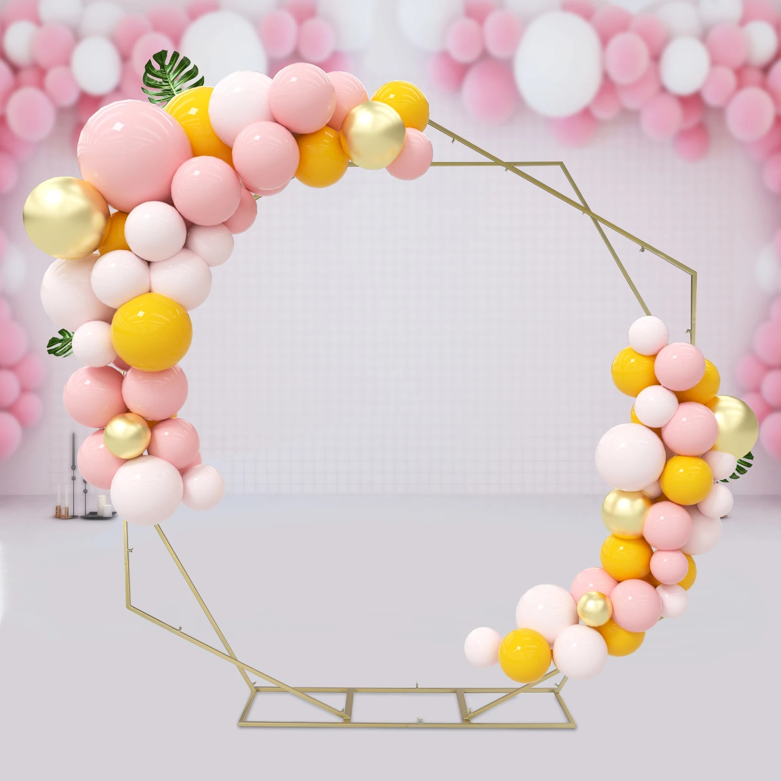 

Metal Wedding Arch Wedding Decorations, Dual Geometric Shaped Metal Hexagon & Heptagon Backdrop Stand