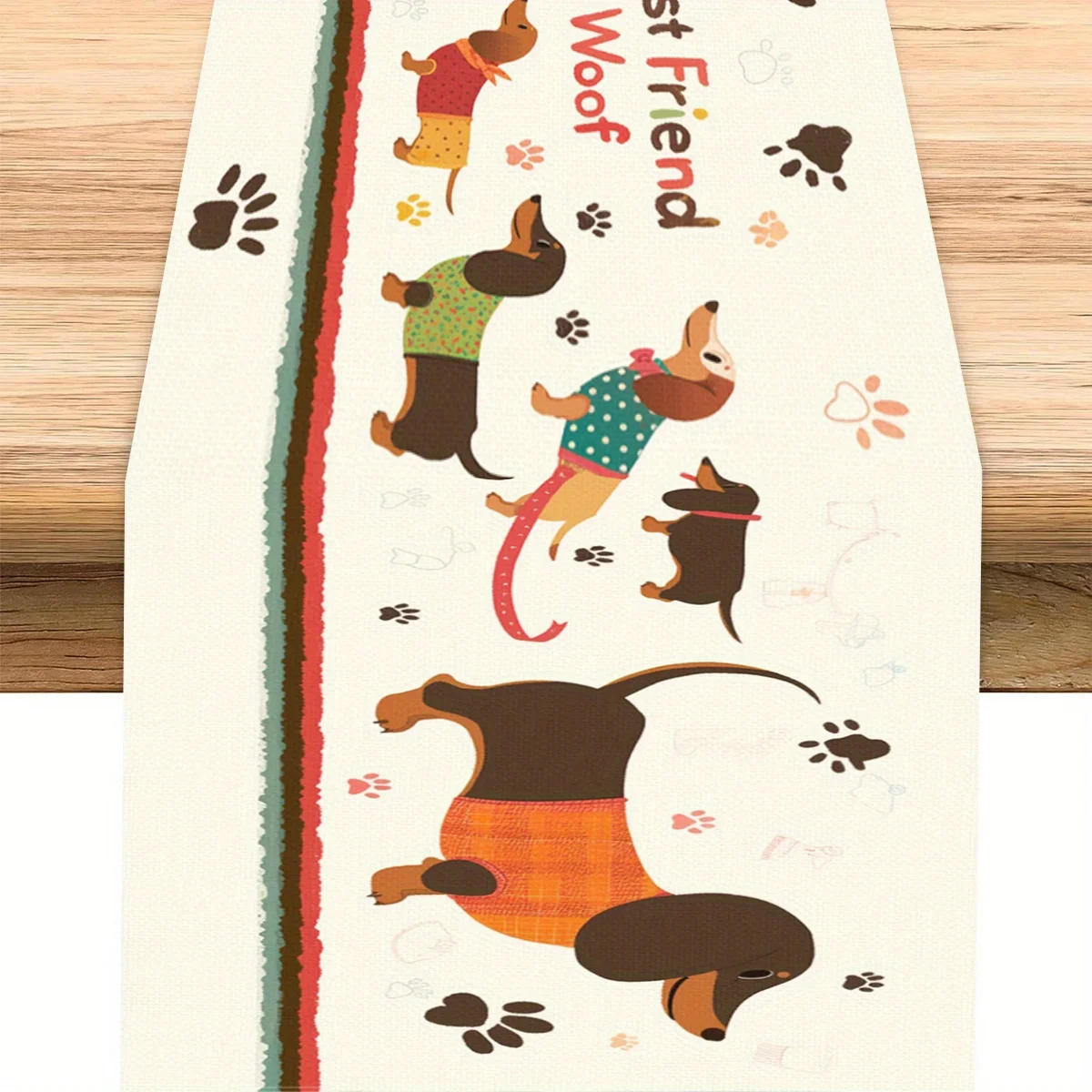 Charming Dachshund & Paw Print Table Runner - 
