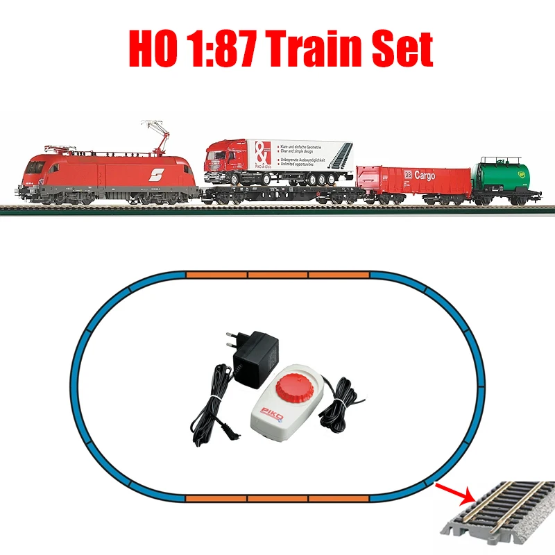 PIKO Train Model HO 1/87 57177 Train Model Junior Set with Tracks and Control Taurus Tram + Three Cars