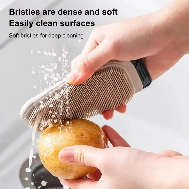 Quick‑Drying Cleaning Brush Non‑scratch Double‑sid TPR Dish Brush Multi‑Functional Fruits Vegetables Scrubber Kitchen Tool