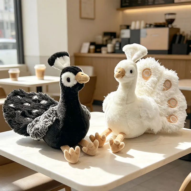 Peacock Plush Toy Soft Fluffy Fan Design Eye Spots Realistic Feather Weighted Base Home Decor Stuffed Animal Gift Kids 21cm 48cm