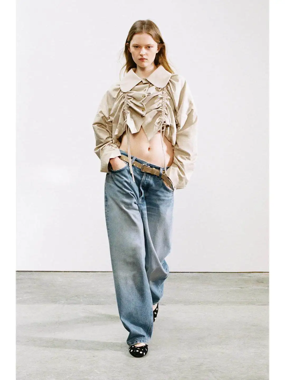 Spring 26 Buttoned Closure  Knot Decorated Collar Long Sleeve Short Length Coat Women's Commute Style Bright Surface
