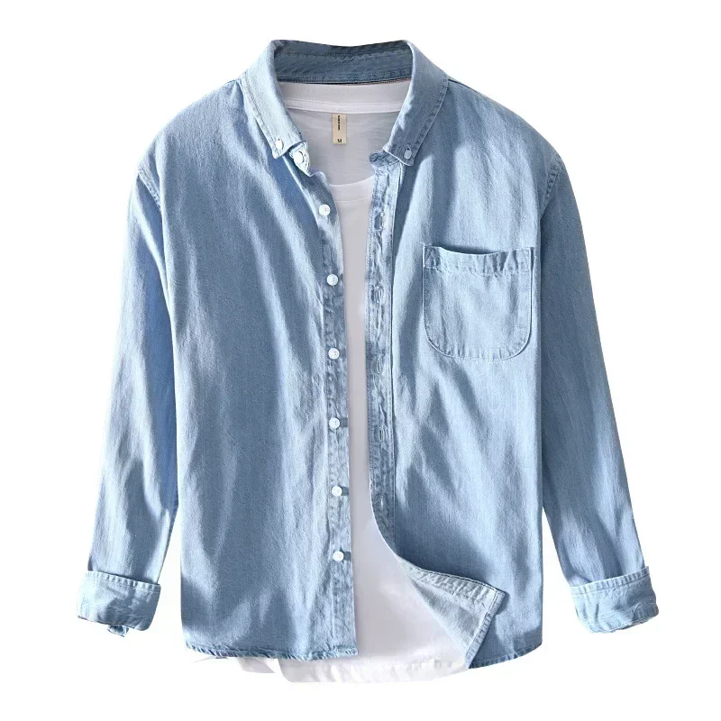 Autumn New Men\'s Denim Shirt Cotton Classic Style Fashion Trendy Loose Denim Long Sleeve Shirt 3 Colors Brand Clothing Male