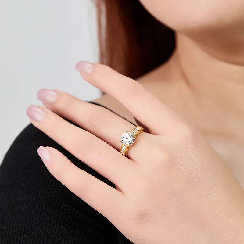 Sterling silver ring with a 2-carat moissanite stone, closed setting, cross-border TEMU bestseller new model, direct wholesale f