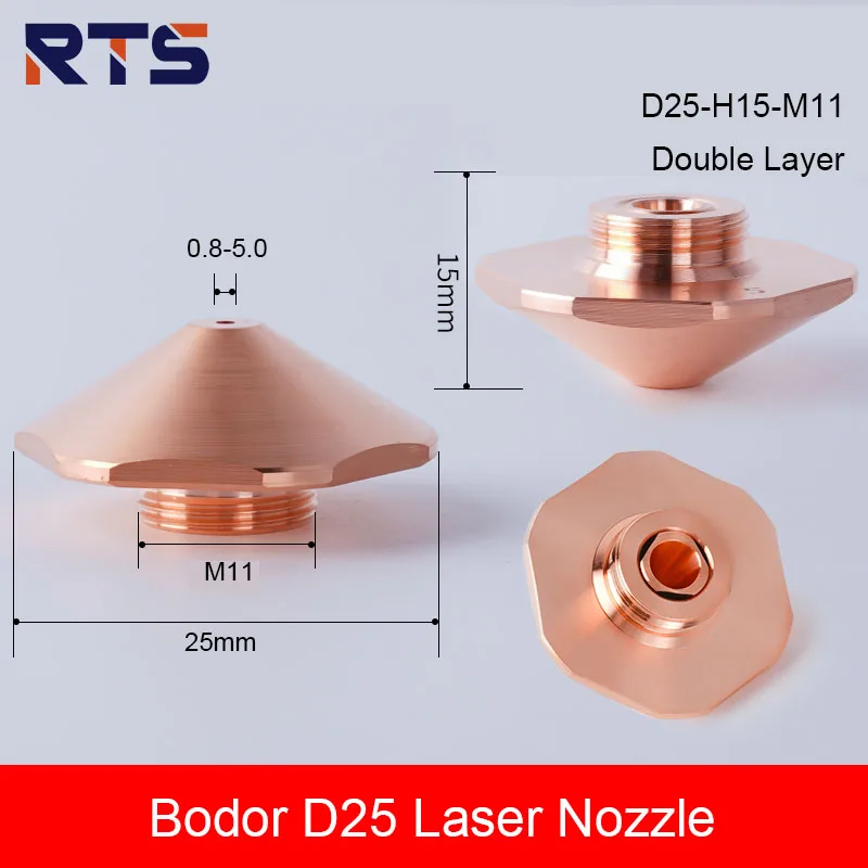 RTS Bodor Laser Cutting Nozzle Dia.25mm H15 M11 Single Double Layers Caliber 1.0-5.0mm Laser Hexagonal Copper Nozzles