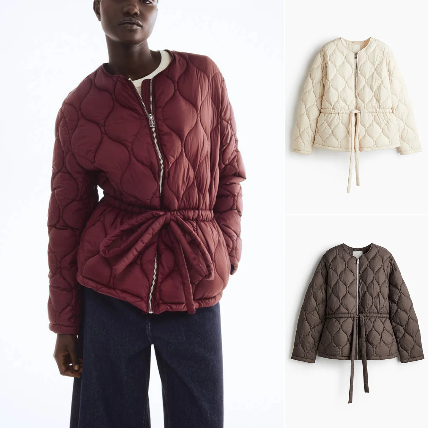 

Autumn Winter Women's Long Sleeve Zipper Slim Fit Lightweight Warm Nylon Cotton Jacket Coat Straight Cut Regular Length