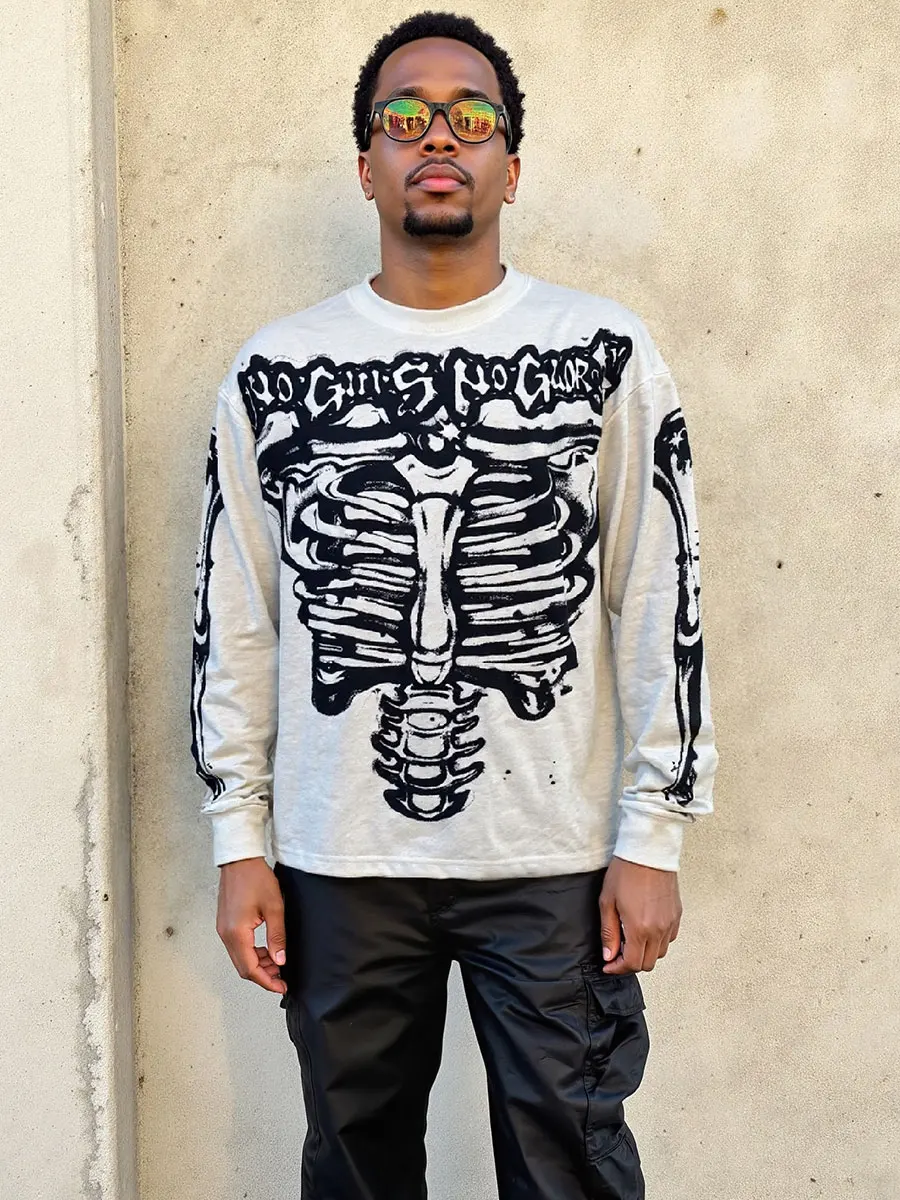 

Футболка с принтом Retro Street Hell Star, длинный рукав, свободный крой, хлопковый повседневный топ для мужчин и женщин