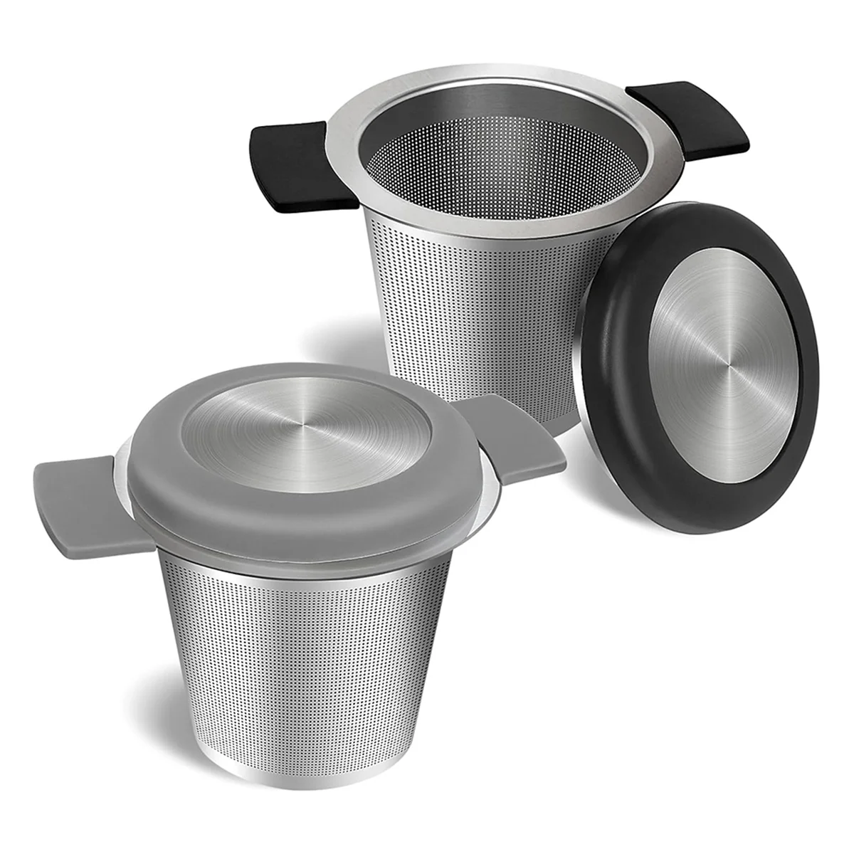 Filtro per il tè Infusori per il tè a maglia fine, 2 filtri per il tè di grandi dimensioni per il tè in acciaio inossidabile con maniglie in silicone resistenti al calore